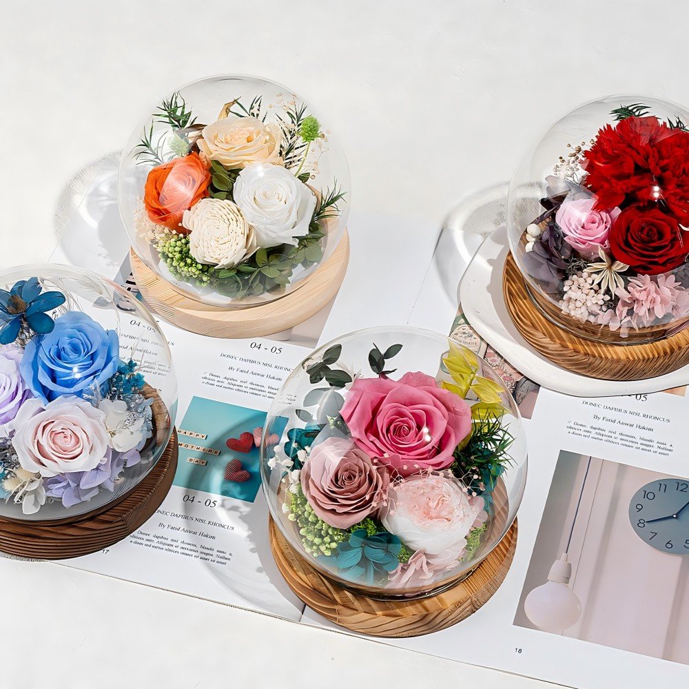 Glass dome with glowing who wholesale romantic Valentines gift preserved rose flower