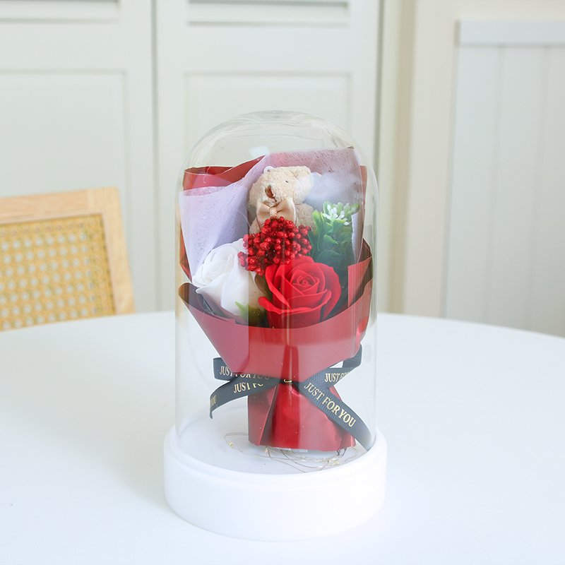 Preserved Flowers For Valentine's Day Gifts Bouquet In Glass Dome Flowers Fresh Bouquet for Mother's Day