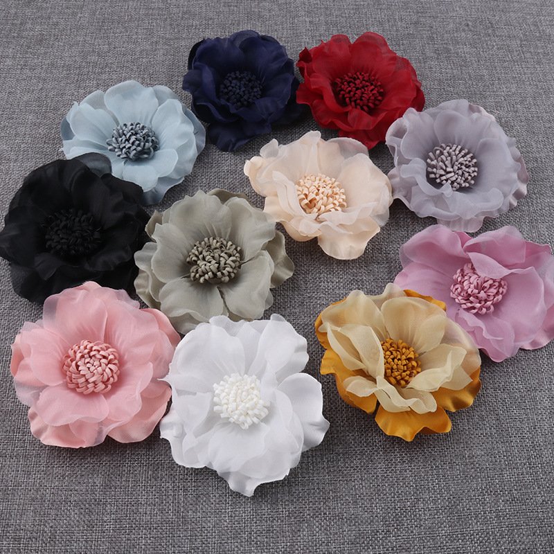 Flores artificiales al por mayor Chiffon Embroidered Backing Glue 3D Flower Fabric For Wedding Artificial Decorative Flowers