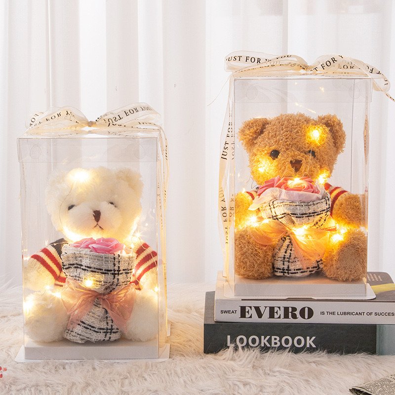 Cute stuffed toy teddy bear to girlfriend birthday gift Children's day stall lights doll bouquet wholesale