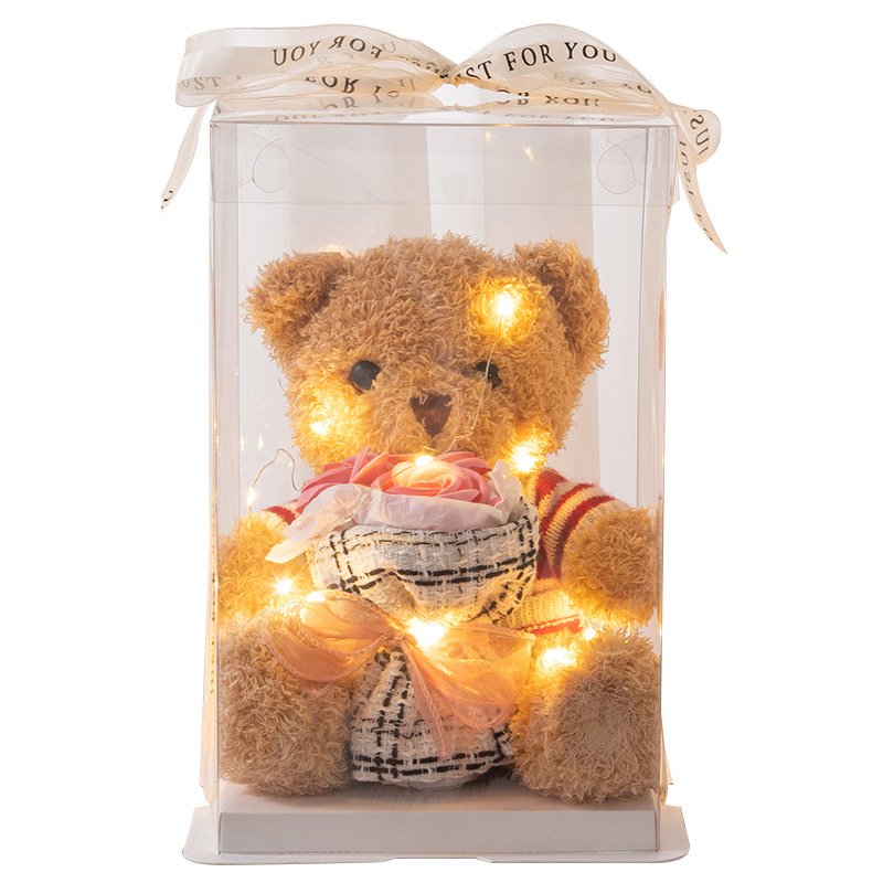 Cute stuffed toy teddy bear to girlfriend birthday gift Children's day stall lights doll bouquet wholesale