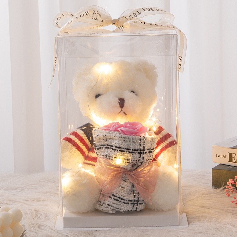 Cute stuffed toy teddy bear to girlfriend birthday gift Children's day stall lights doll bouquet wholesale