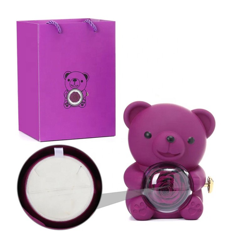 Gifts for The New Year Decoration Gift Eternal Rose Flower Hugging Rotate Bear Gift Box
