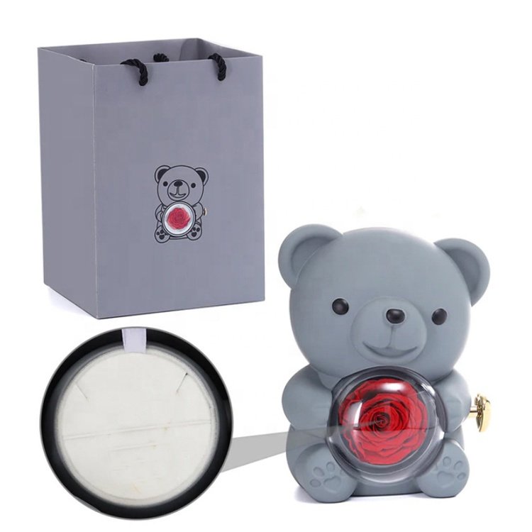 Gifts for The New Year Decoration Gift Eternal Rose Flower Hugging Rotate Bear Gift Box