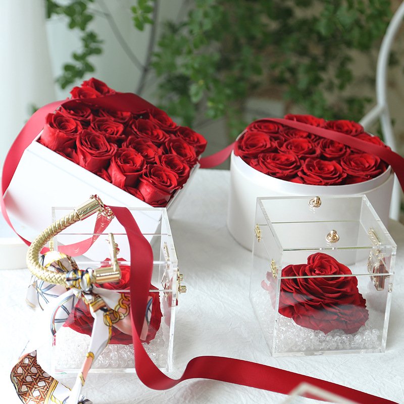 Artificial Flower Preserved Rose Flower Eternal Valentine Mother Girlfriend Birthday Gift Square Shape
