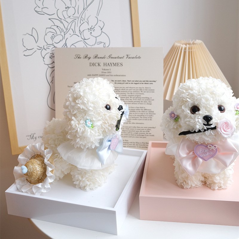 Handmade Exclusive toy dog Customized Vacation Puppy Preserved Hydrangea Flowers Crafts Dog Creative Valentine's Day gifts for