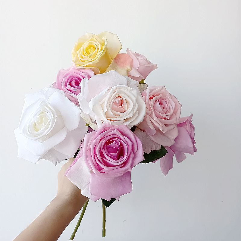 M832 Hot Selling Pink Roses Real Touch Silk Flower Bulk Latex Rose Flowers Artificial For Wedding Centerpiece Decoration Flower