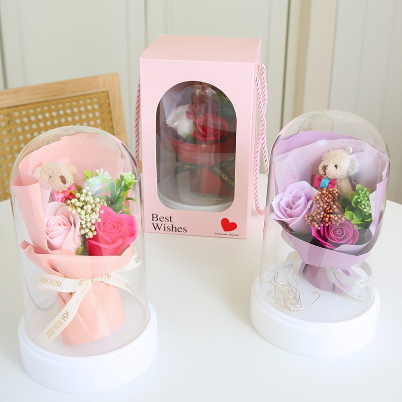Preserved Flowers For Valentine's Day Gifts Bouquet In Glass Dome Flowers Fresh Bouquet for Mother's Day