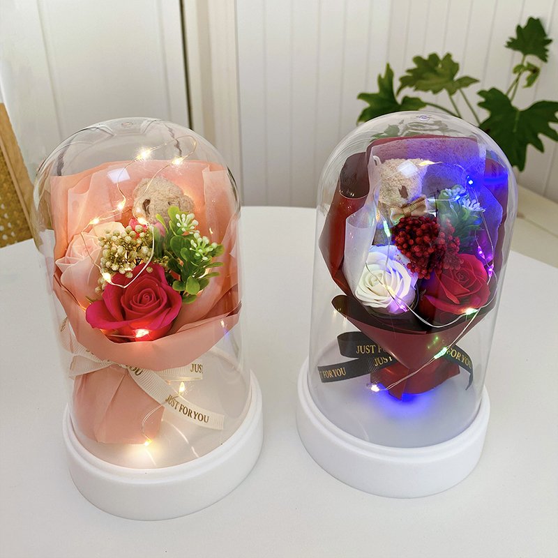 Preserved Flowers For Valentine's Day Gifts Bouquet In Glass Dome Flowers Fresh Bouquet for Mother's Day