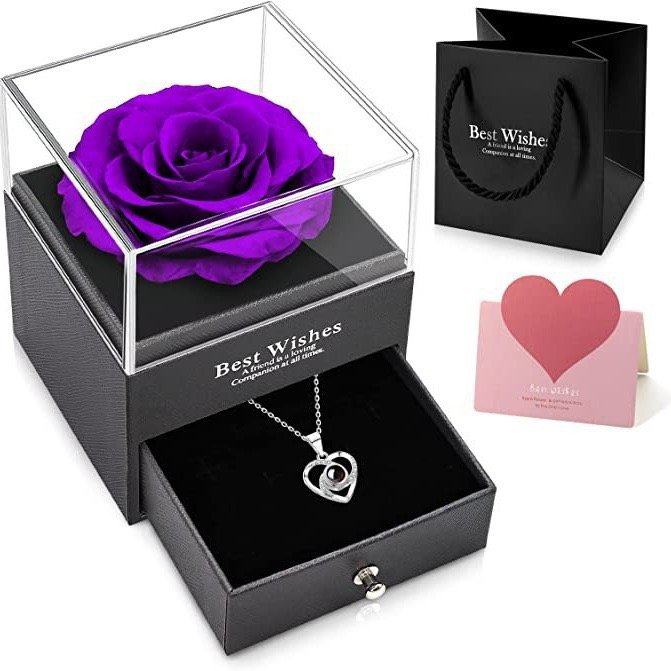BX-2Preserved Flower Wholesale Jewelry Acrylic Box Forever Eternal Rose Necklace Gift Set Valentine Mother Day