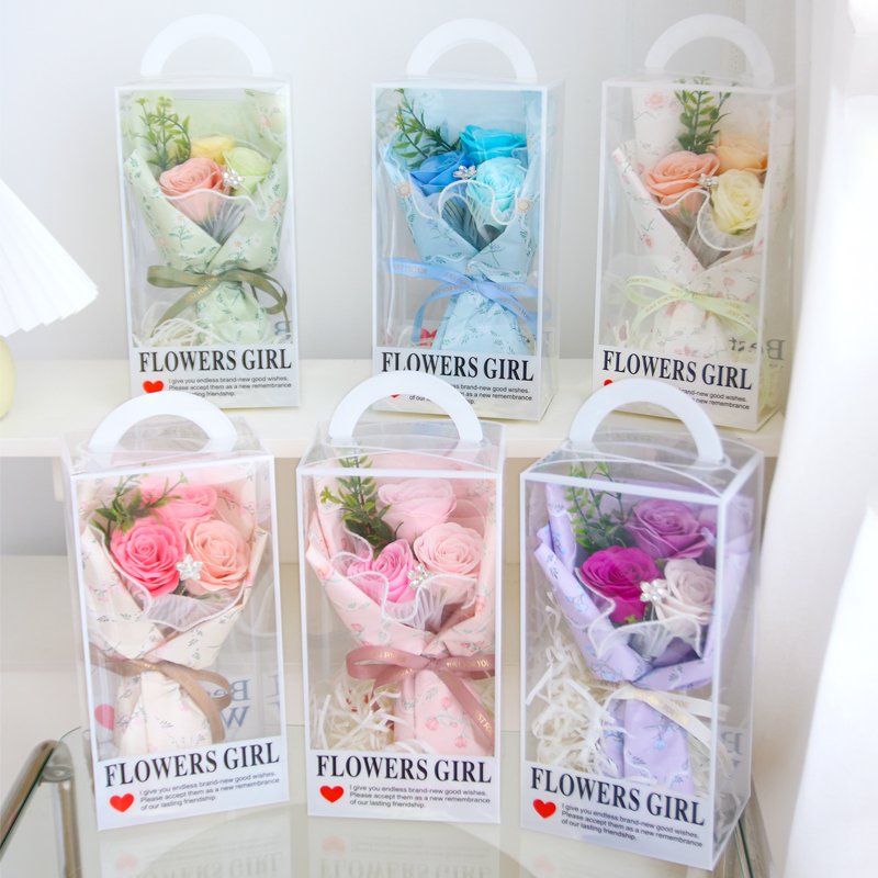New Flower Pattern Eternal Rose Flower Dried Rose Mini Bouquet In PET box For Friend Gift Rose Mini Bouquet