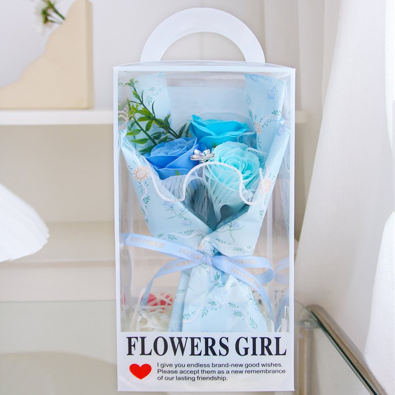 New Flower Pattern Eternal Rose Flower Dried Rose Mini Bouquet In PET box For Friend Gift Rose Mini Bouquet