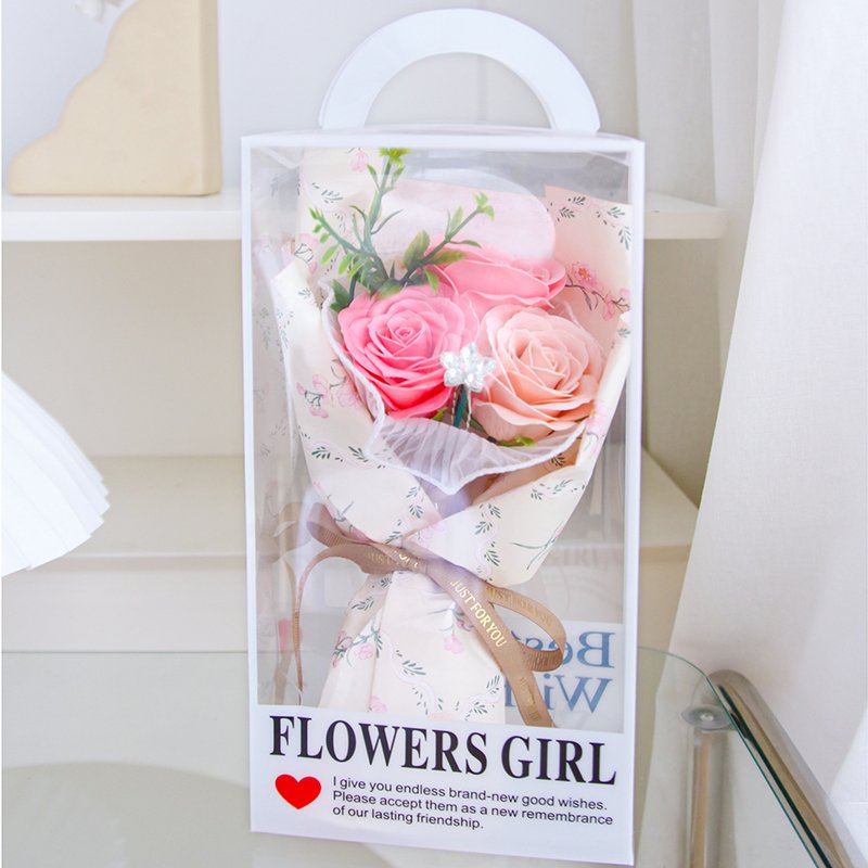 New Flower Pattern Eternal Rose Flower Dried Rose Mini Bouquet In PET box For Friend Gift Rose Mini Bouquet