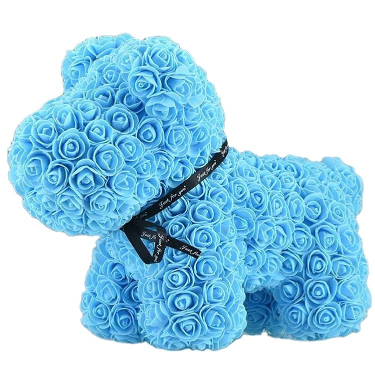 BLH Hot Sale Rose Puppy Valentine Artificial Flower Stuffed Pet Dog Custom Plush Toys Handmade Teddy Bear Red Rose Flower Best gift for valentine's day Best gift for Valentine's day
