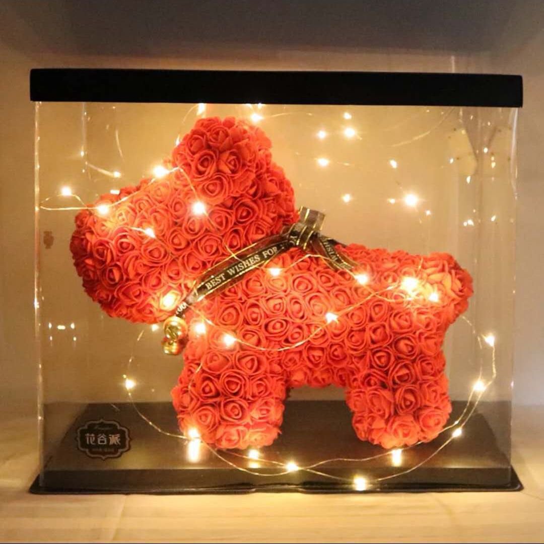 BLH Hot Sale Rose Puppy Valentine Artificial Flower Stuffed Pet Dog Custom Plush Toys Handmade Teddy Bear Red Rose Flower Best gift for valentine's day Best gift for Valentine's day