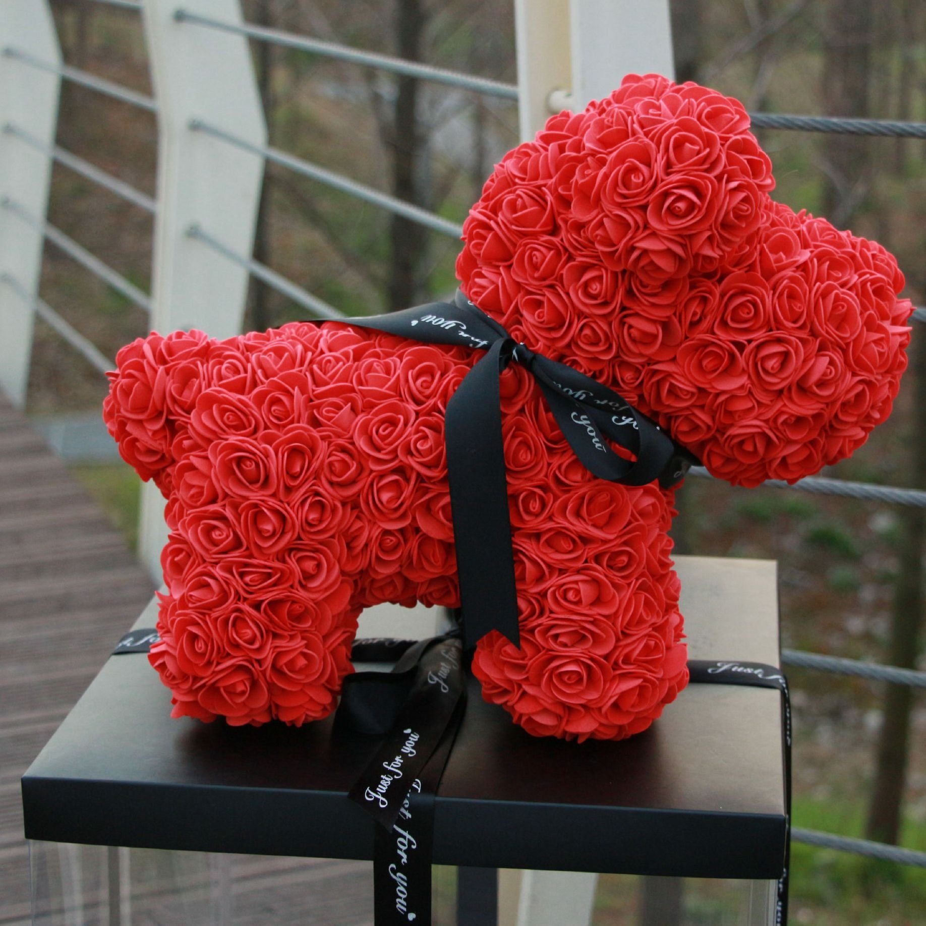 BLH Hot Sale Rose Puppy Valentine Artificial Flower Stuffed Pet Dog Custom Plush Toys Handmade Teddy Bear Red Rose Flower Best gift for valentine's day Best gift for Valentine's day