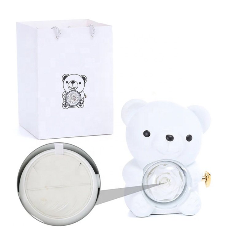 Gifts for The New Year Romantic Eternal Rose Bear Hug Bear Acrylic Rotating Gift Box for Jewelry
