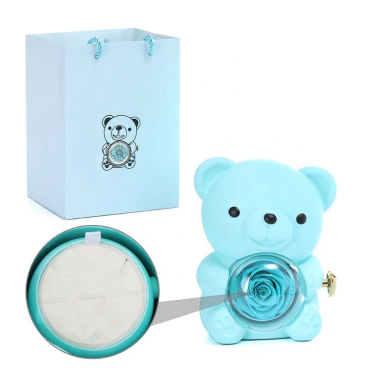 Gifts for The New Year Romantic Eternal Rose Bear Hug Bear Acrylic Rotating Gift Box for Jewelry