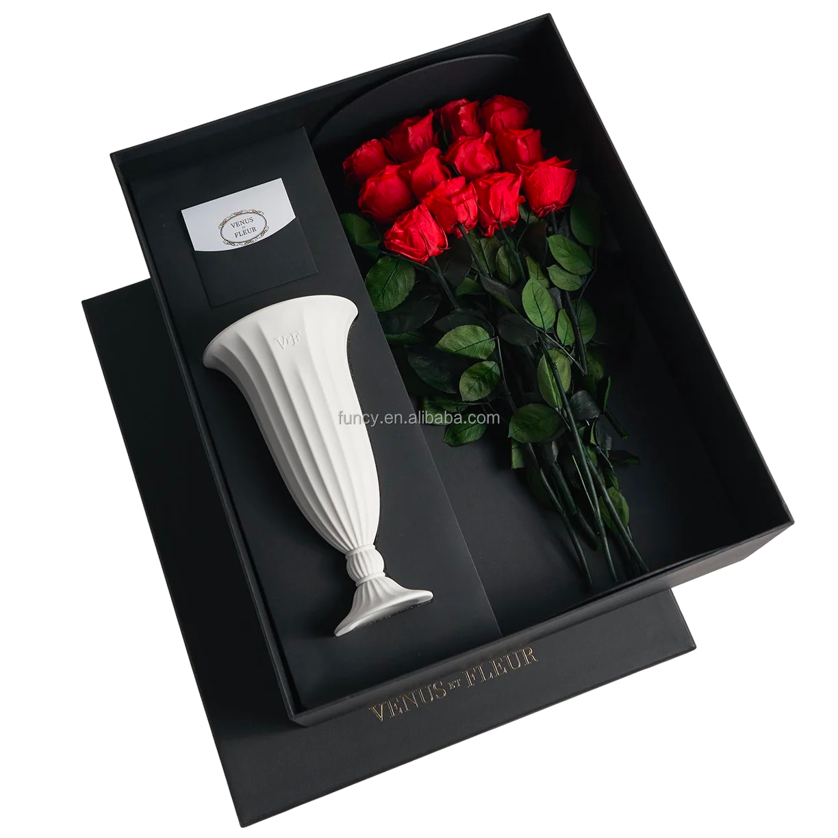 Valentines Day Gift PORCELAIN VASE Eternal Forever 12 Long Stem Eternity Rose Preserved Flower