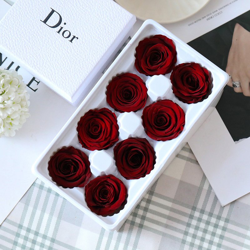 Cheap and Affordable 8pcs B Grade 4-5 Cm Preserved Rose Heads for Valentine's Day Gift Present
