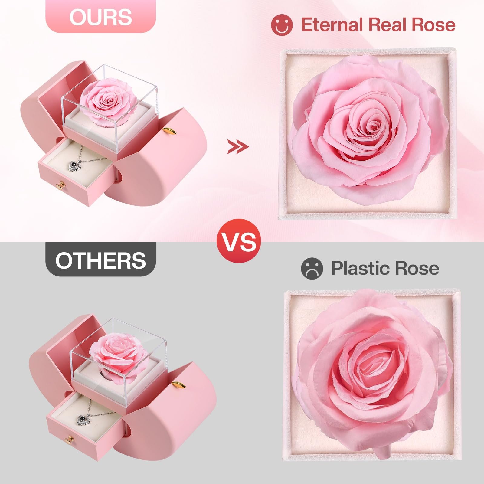 Preserved Flower Gift Idea Preserved Rose Flower Pink Valentines Day Gift Wedding Gift Apple Jewelry Box Eternal Forever Rose