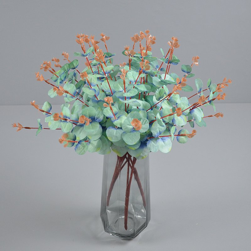 New Arrival Artificial 16 Branches Nonwoven Eucalyptus Deep Yellow Artificial Plants Money Leaf Stems Home Christmas Decoration