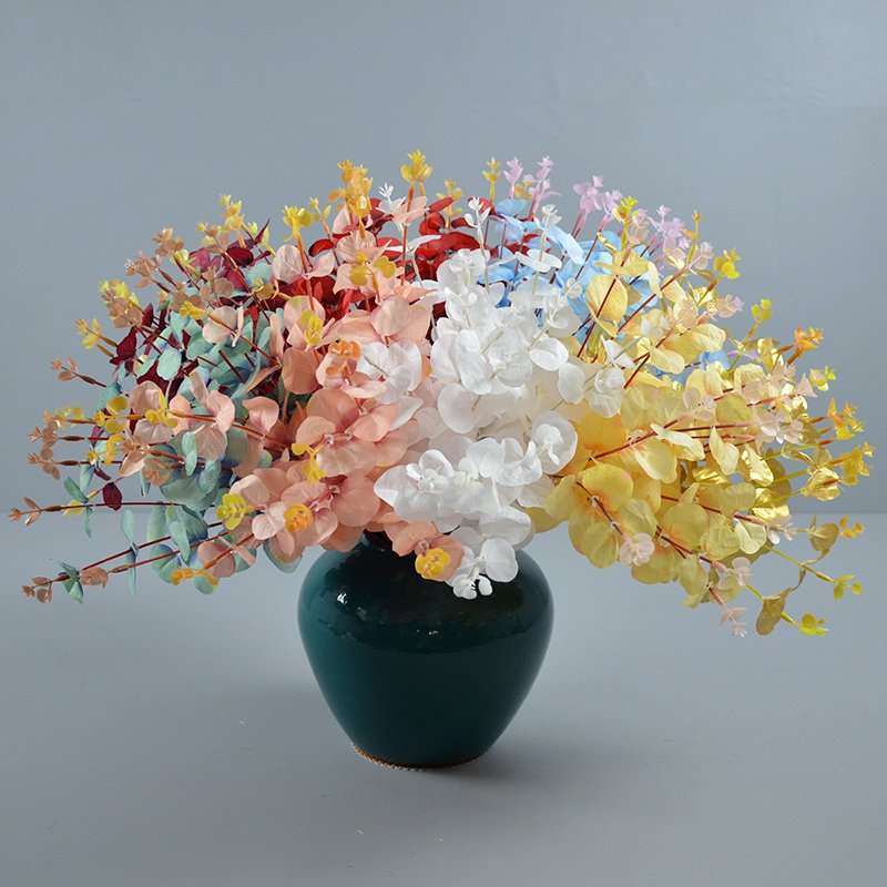 New Arrival Artificial 16 Branches Nonwoven Eucalyptus Deep Yellow Artificial Plants Money Leaf Stems Home Christmas Decoration