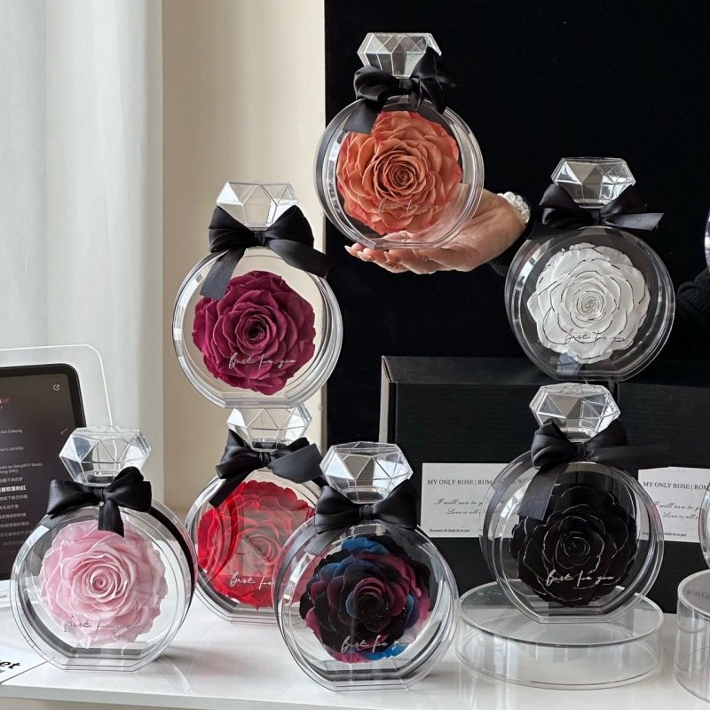 flower in perfume bottle box natural infinity real preserved roses box with fragrance for 2024 Mother's day