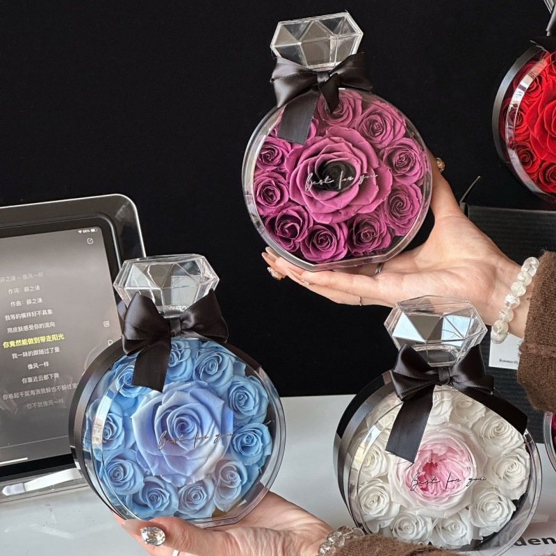 flower in perfume bottle box natural infinity real preserved roses box with fragrance for 2024 Mother's day
