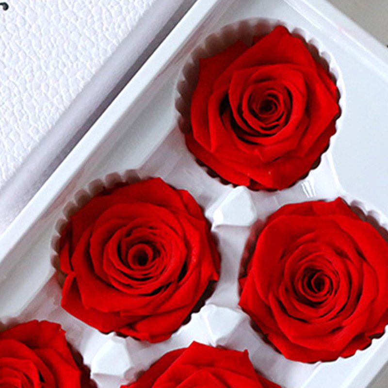Factory Wholesale Real Red Romantic Valentine's Day Rose Head with Logo Gift Box Packaging 2-3 CM Preserved Rose