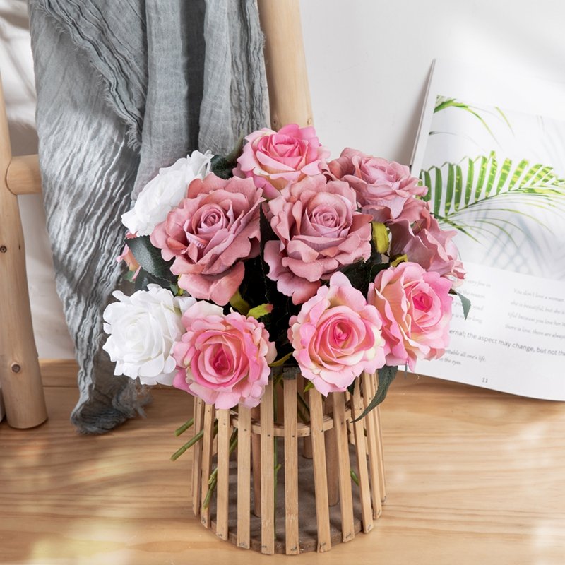 MW03336 Popular Artificial Red Roses Short Stem With One Flower Head Velvet Material For Flower Wall Backdrop Wedding Decoration