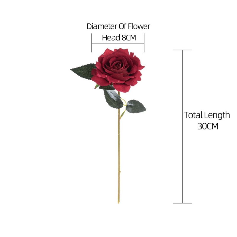 MW03336 Popular Artificial Red Roses Short Stem With One Flower Head Velvet Material For Flower Wall Backdrop Wedding Decoration