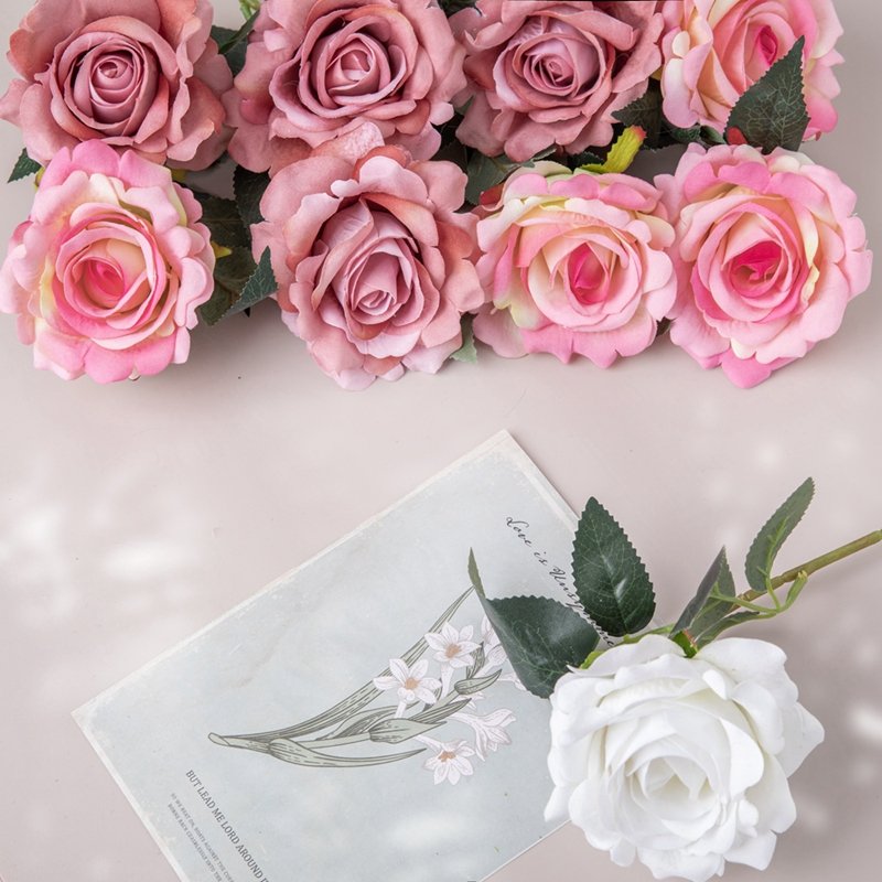 MW03336 Popular Artificial Red Roses Short Stem With One Flower Head Velvet Material For Flower Wall Backdrop Wedding Decoration