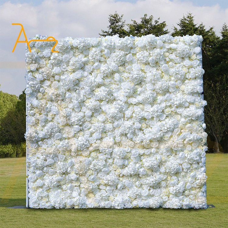 High quality artificial real Wedding decor flower wall rolled up cloth back pink color artificial fabric flower wall backdrop