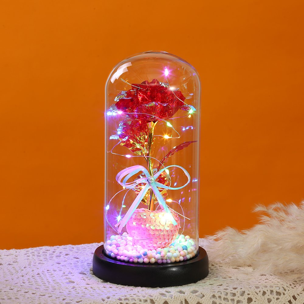 2023 Creative Gifts Enchanted Sparkly LED 24k Golden Galaxy Rose In Glass Dome