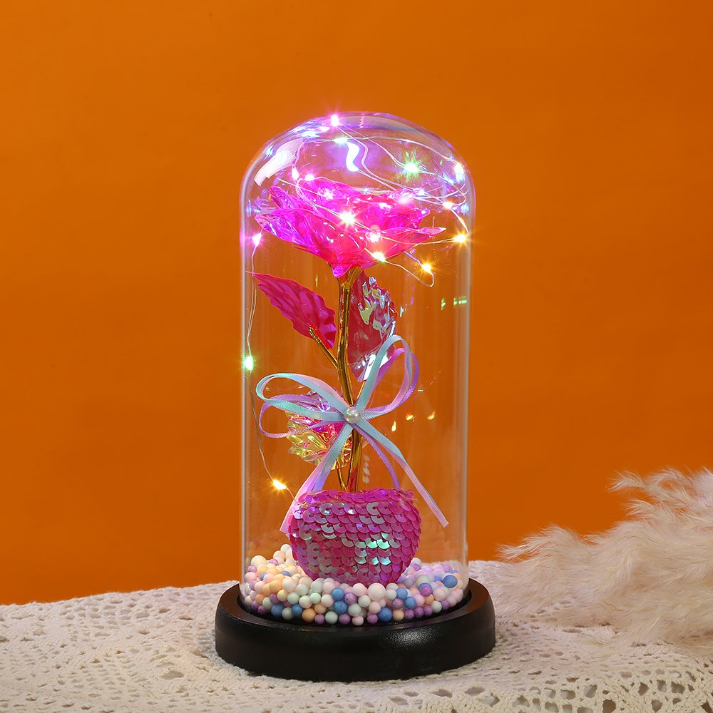 2023 Creative Gifts Enchanted Sparkly LED 24k Golden Galaxy Rose In Glass Dome