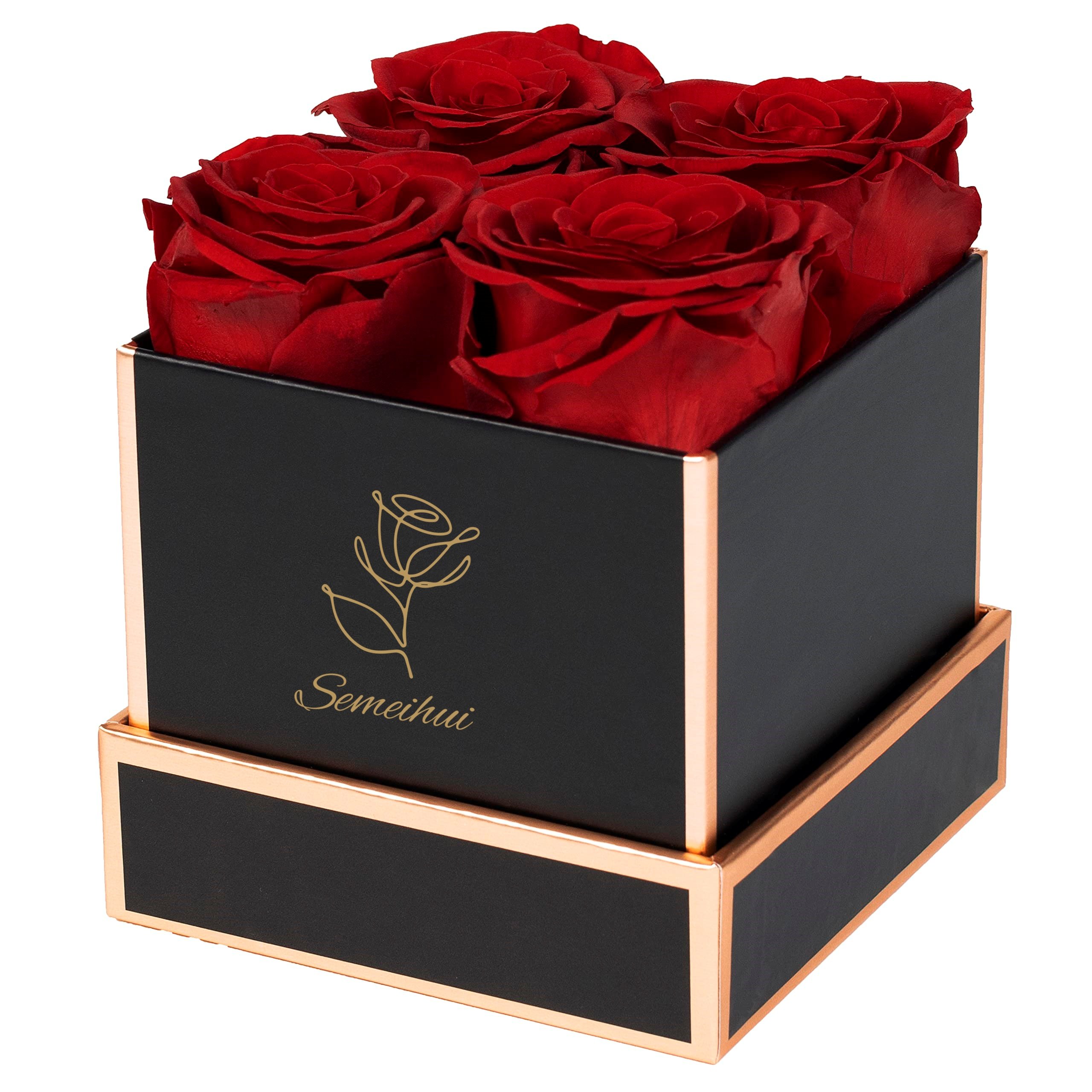 Red Preserved Roses Hexagon Gift Box 9pcs Eternal Acrylic Flowers for Valentine's Day Graduation New Year Mother's Day Christmas