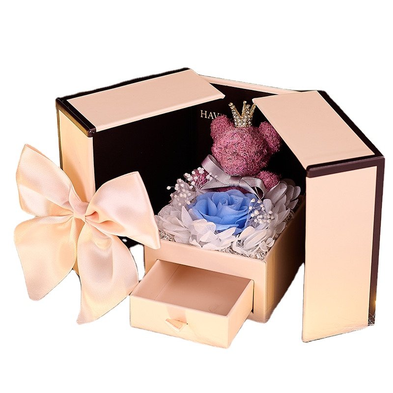 Red Preserved Roses Hexagon Gift Box 9pcs Eternal Acrylic Flowers for Valentine's Day Graduation New Year Mother's Day Christmas
