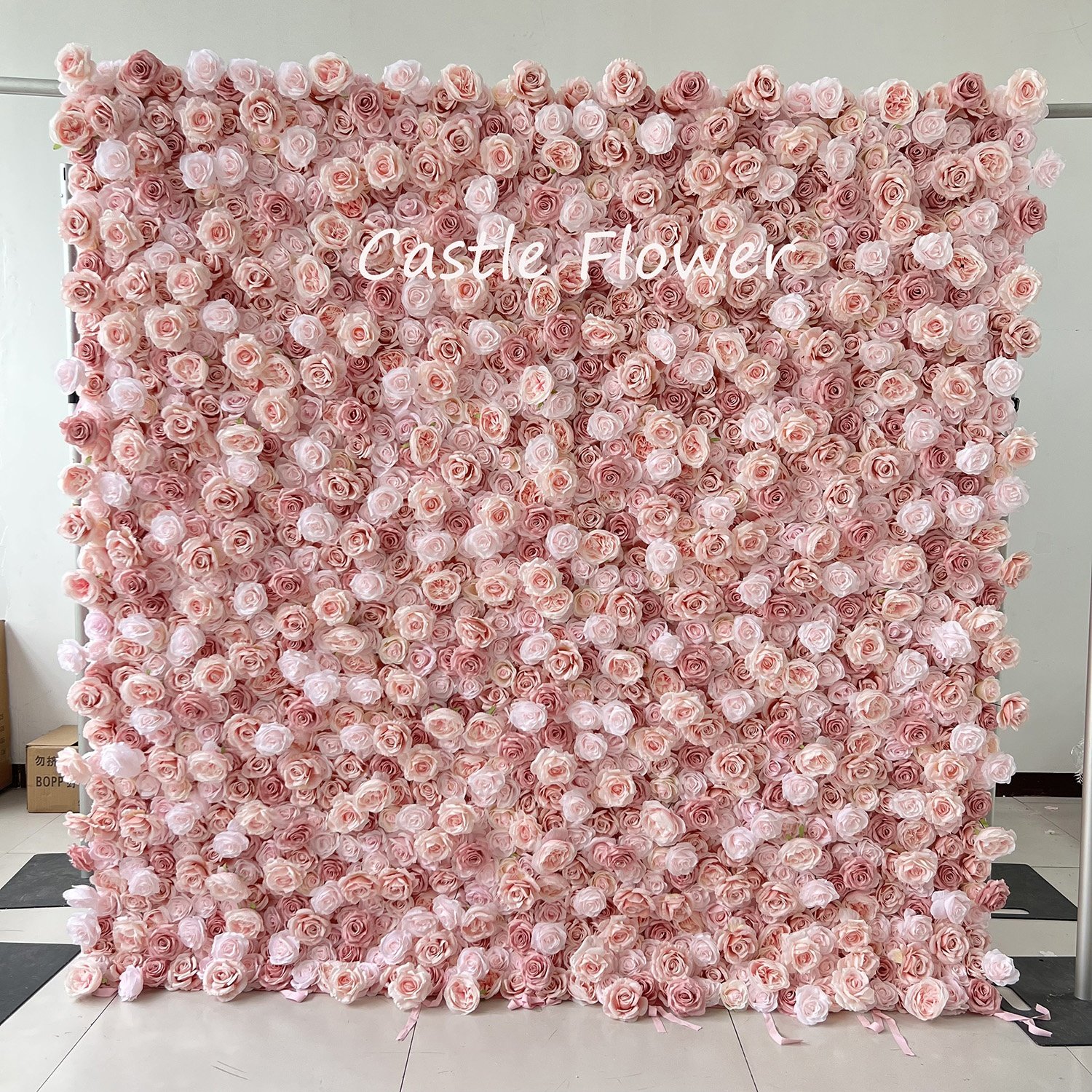 O-W045 Customs 3D 5D Roll Up Slik Rose Backdrop Hanging Curtain Flower Wall Fabric Wedding Stage background decoration