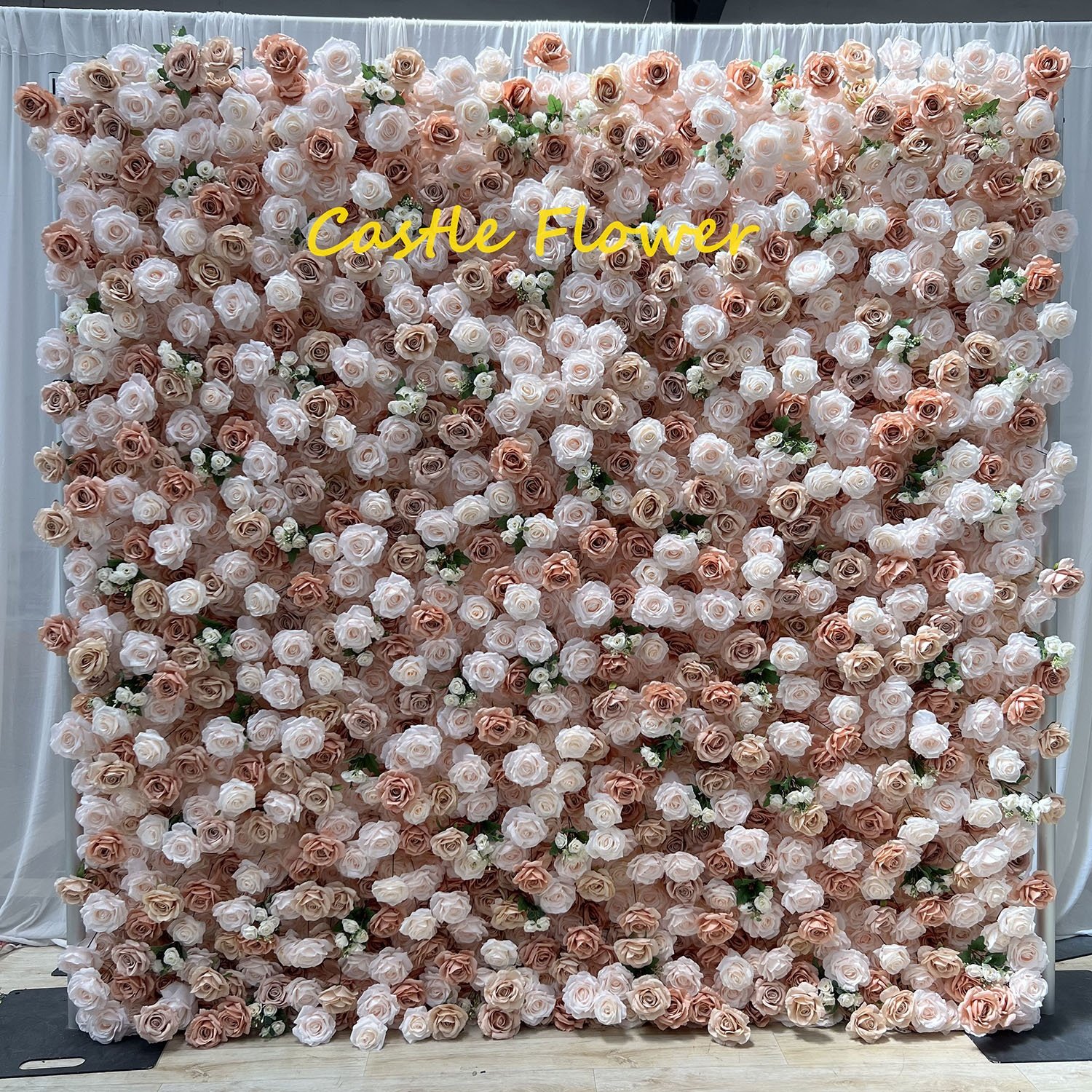 O-W045 Customs 3D 5D Roll Up Slik Rose Backdrop Hanging Curtain Flower Wall Fabric Wedding Stage background decoration