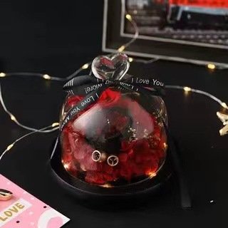 Preserved Fresh Flower Glass Cover Rose Gift Box Christmas Gift for Girlfriend and Friend Birthday Gift