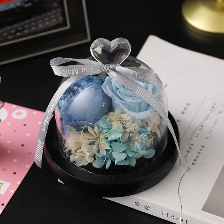 Preserved Fresh Flower Glass Cover Rose Gift Box Christmas Gift for Girlfriend and Friend Birthday Gift