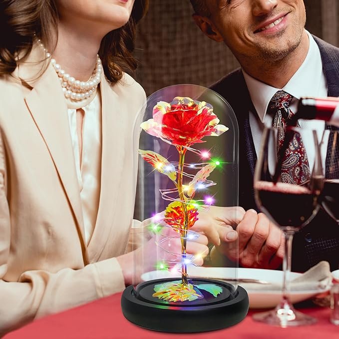 Hot Sale Luxury Colorful Rose Flower In A Glass Dome With Led Light For Decorations Gifts Activities