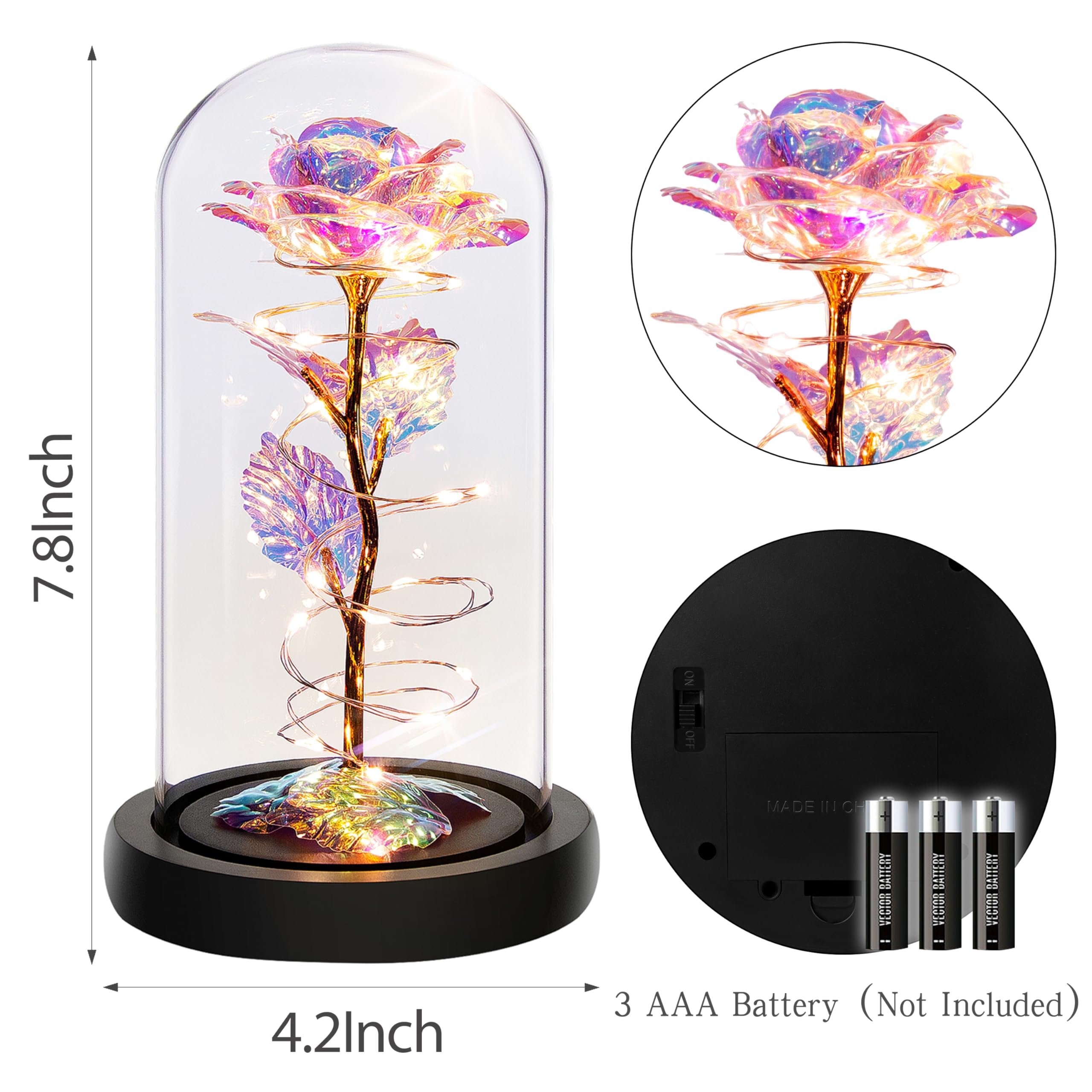 Hot Sale Luxury Colorful Rose Flower In A Glass Dome With Led Light For Decorations Gifts Activities