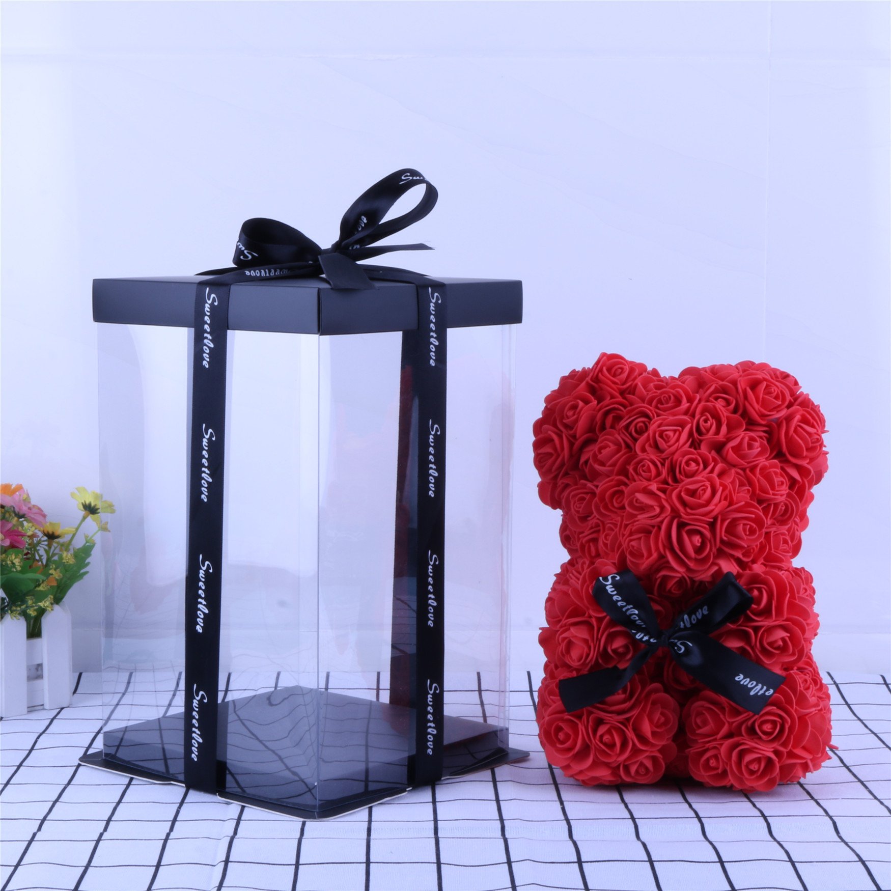 BLH Warm Customize Valentines Day Gifts Artificial PE Foam Rose Flowers Teddy Bear With Gift Box hot sale teddy bear rose soap Best gift for Valentine's day