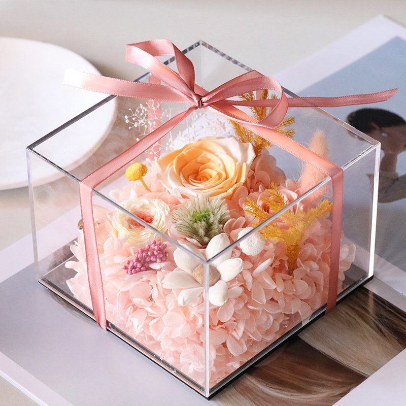 TC High Quality Eternal Flower Gift Ornament Pretty Preserved Flower In Creative Clear Acrylic Gift Box For Valentines Day Gift