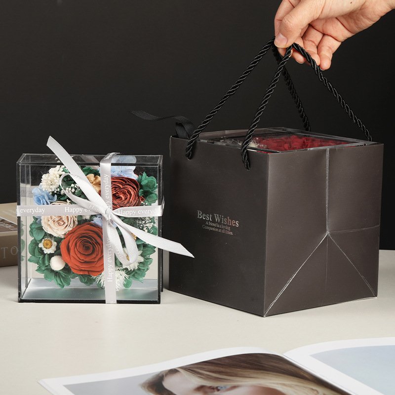 TC High Quality Eternal Flower Gift Ornament Pretty Preserved Flower In Creative Clear Acrylic Gift Box For Valentines Day Gift