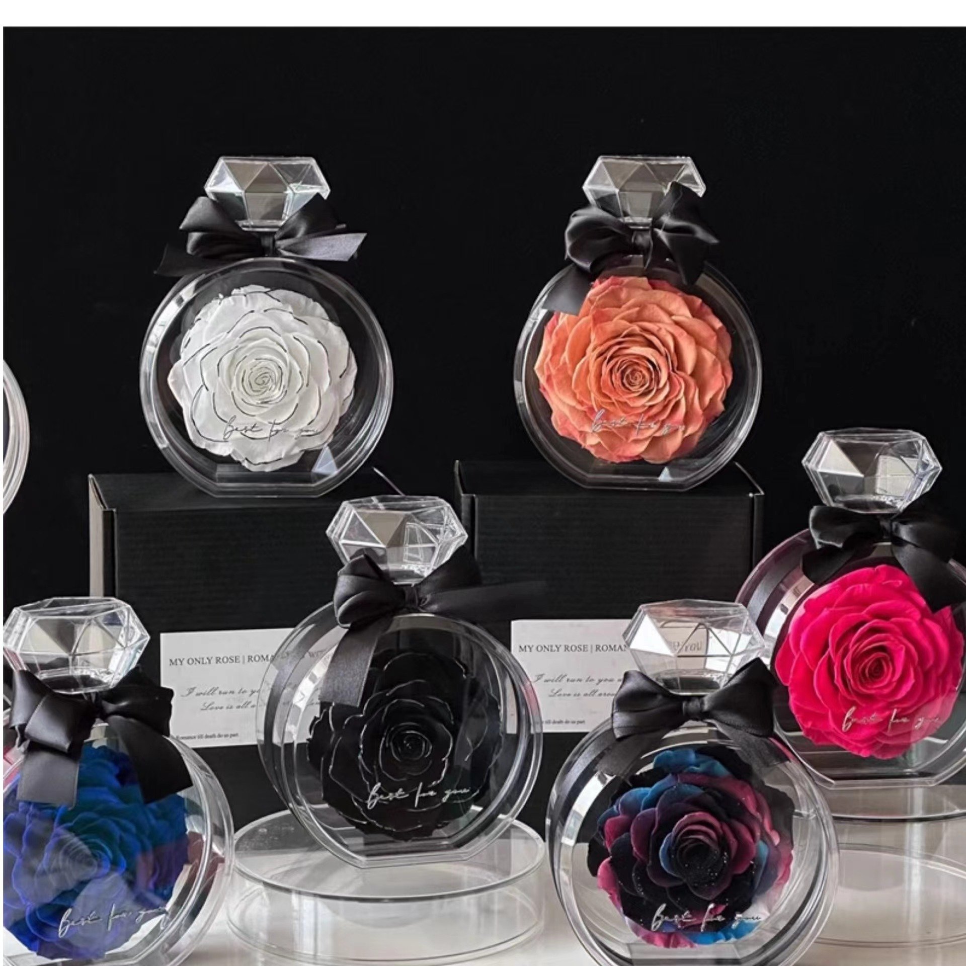 Wholesale Mid Autumn Festival Gift Box Christmas Eternal Love Glass Cover Rose Preserved Flowers & Plants Gift Set