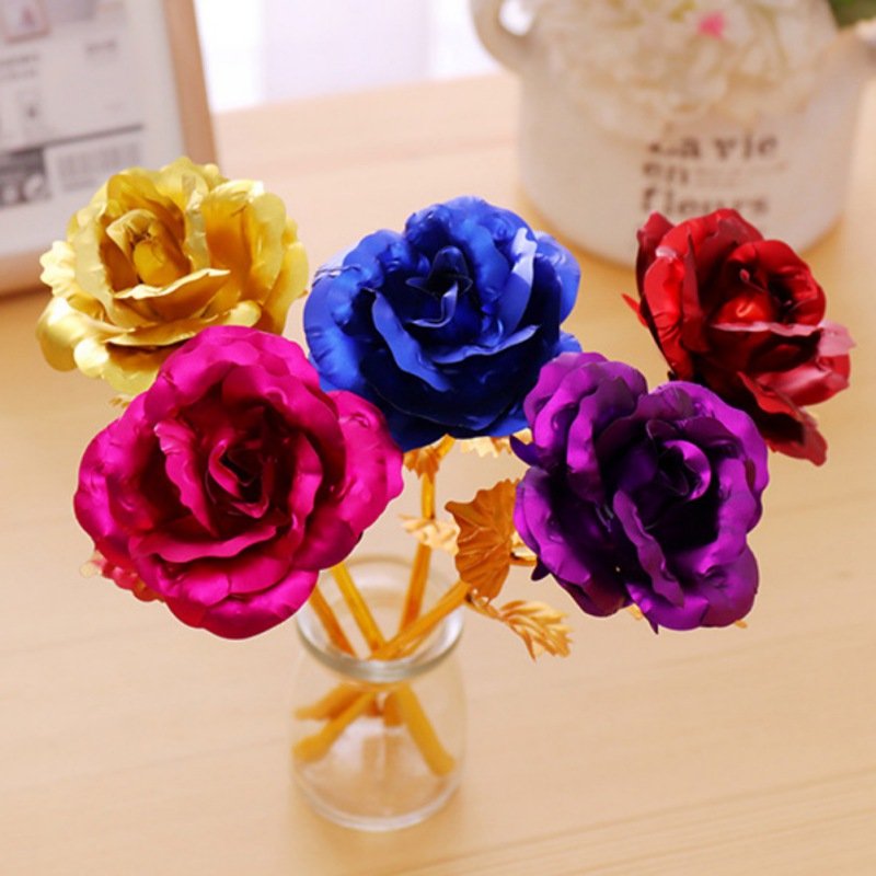 Factory Price Gold Plated Rose with Box Valentine's Day Mother's Day Gifts Gold Foil Flower Decoration Golden Artificial Flowers