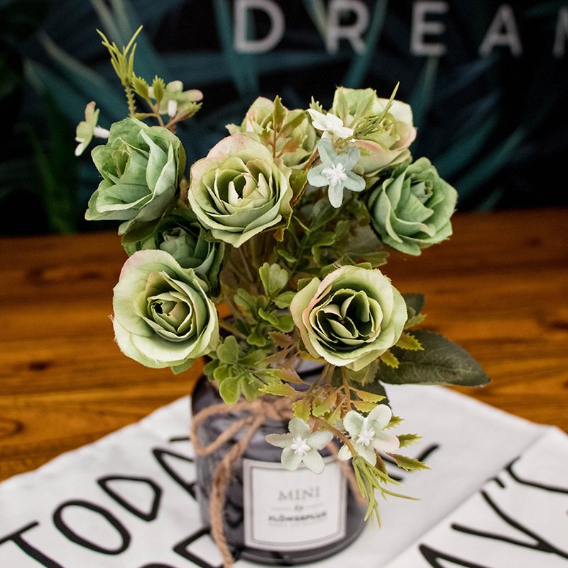 D23 30CM Faux Decorative Preserved Flower Arrangement Christmas Artificial Rose Flowers Realistic Silk Eternal Roses